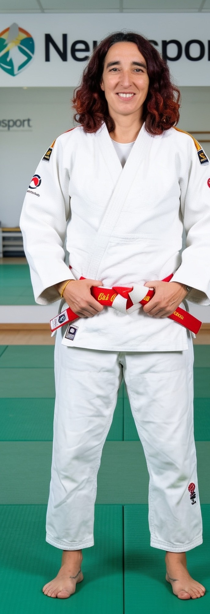 Vanesa Arenas, olímpica en Sídney 2000 y coordinadora de Neurosport, con judogi y cinturón blanco-rojo